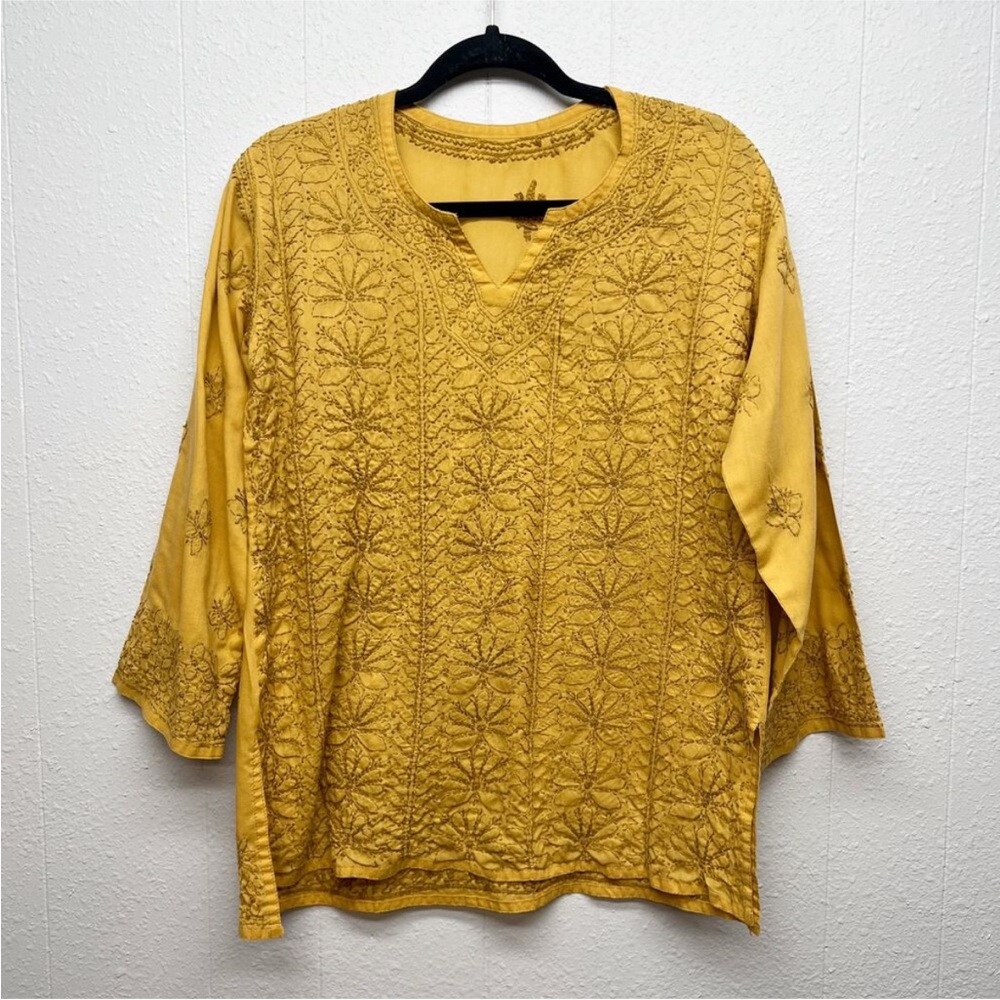 Women's Embroidered Cottagecore Gardencore Floral Boho Hippie Tunic Top Medium